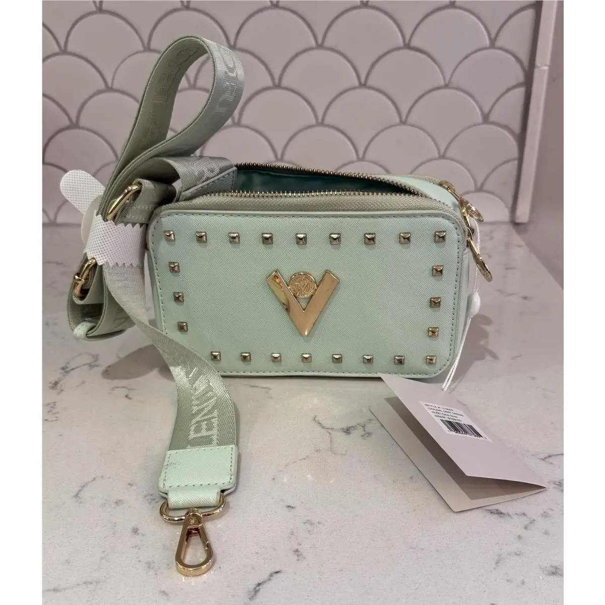 Valentino Orlandi Crossbody Camera Bag Vegan Leather Mint Green V-3003