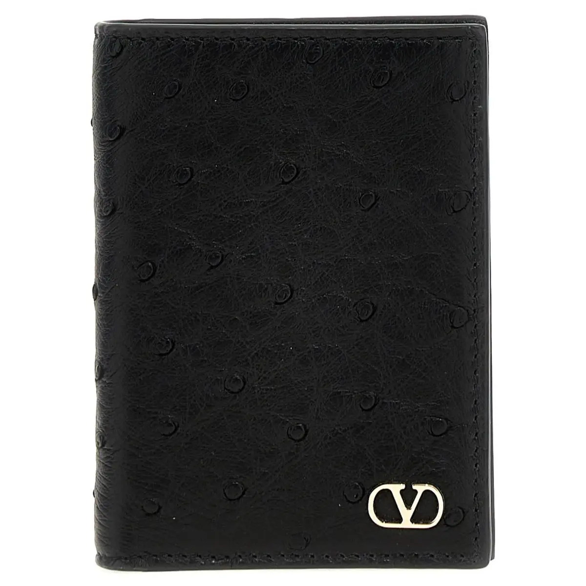 Valentino Garavani Black Ostrich Skin Cardholder - VA302364BM