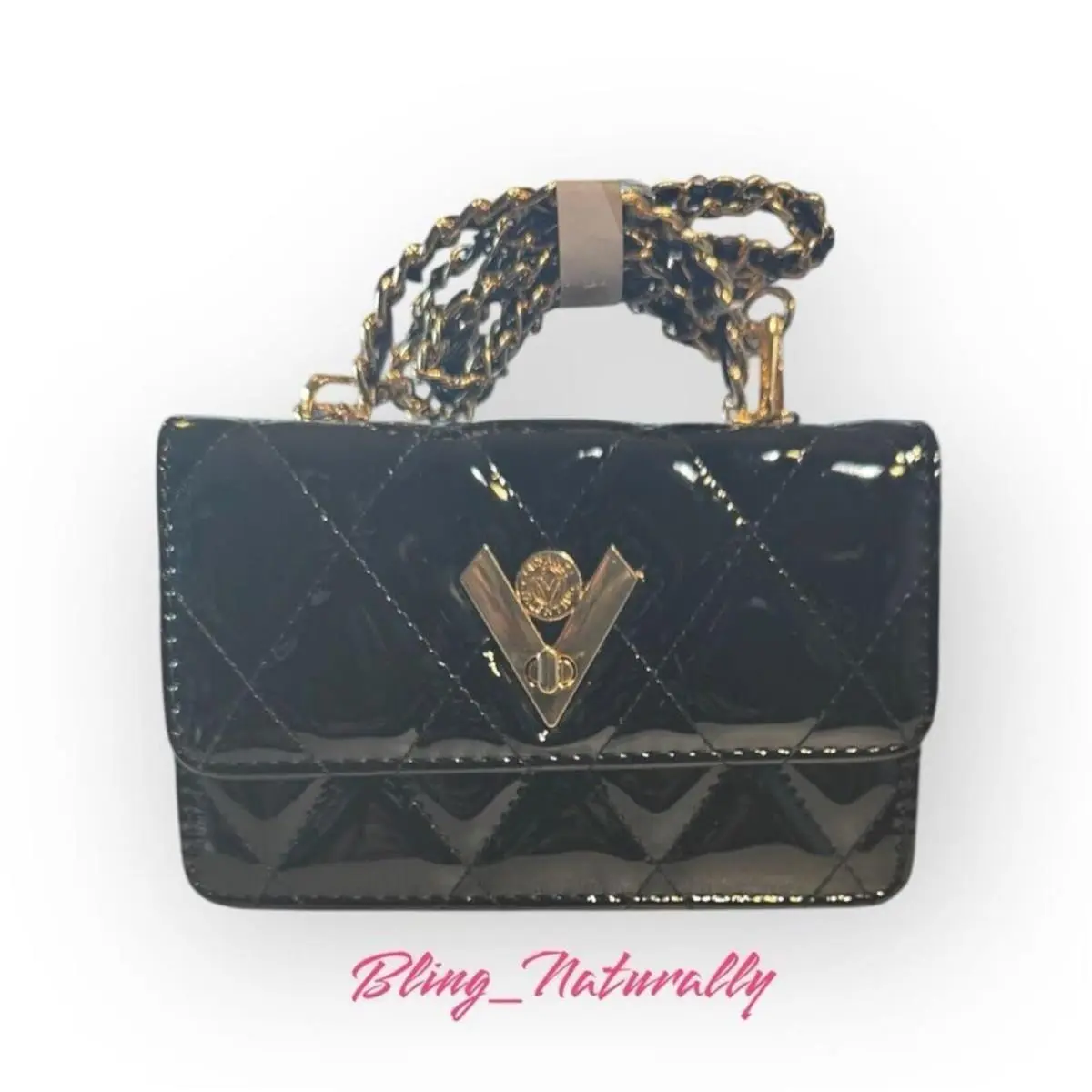 Valentino Orlandi Bleack Vegan Leather Small Crossbody Bag Gold Hardware