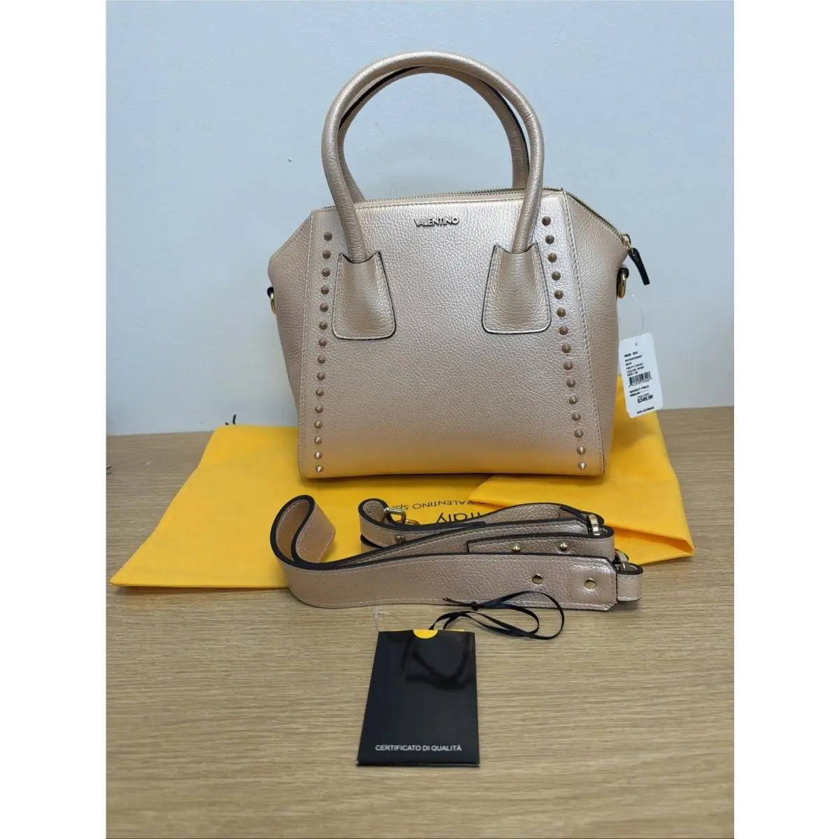 Valentino by Mario Valentino Metallic Pink Leather Spike Crossbody