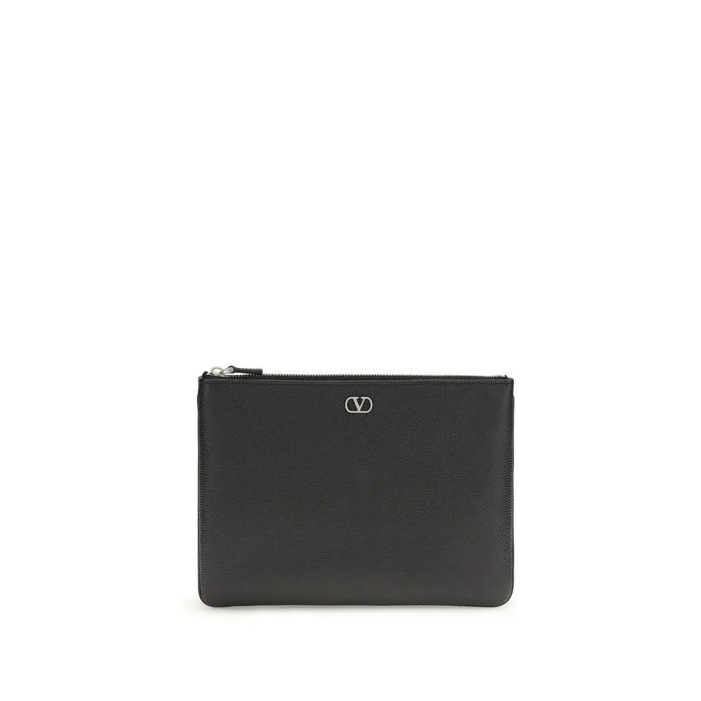 Valentino Garavani Black Calf Leather Bos Taurus Clutch Bag - VA9Y2P0AP5UAG0NOBB