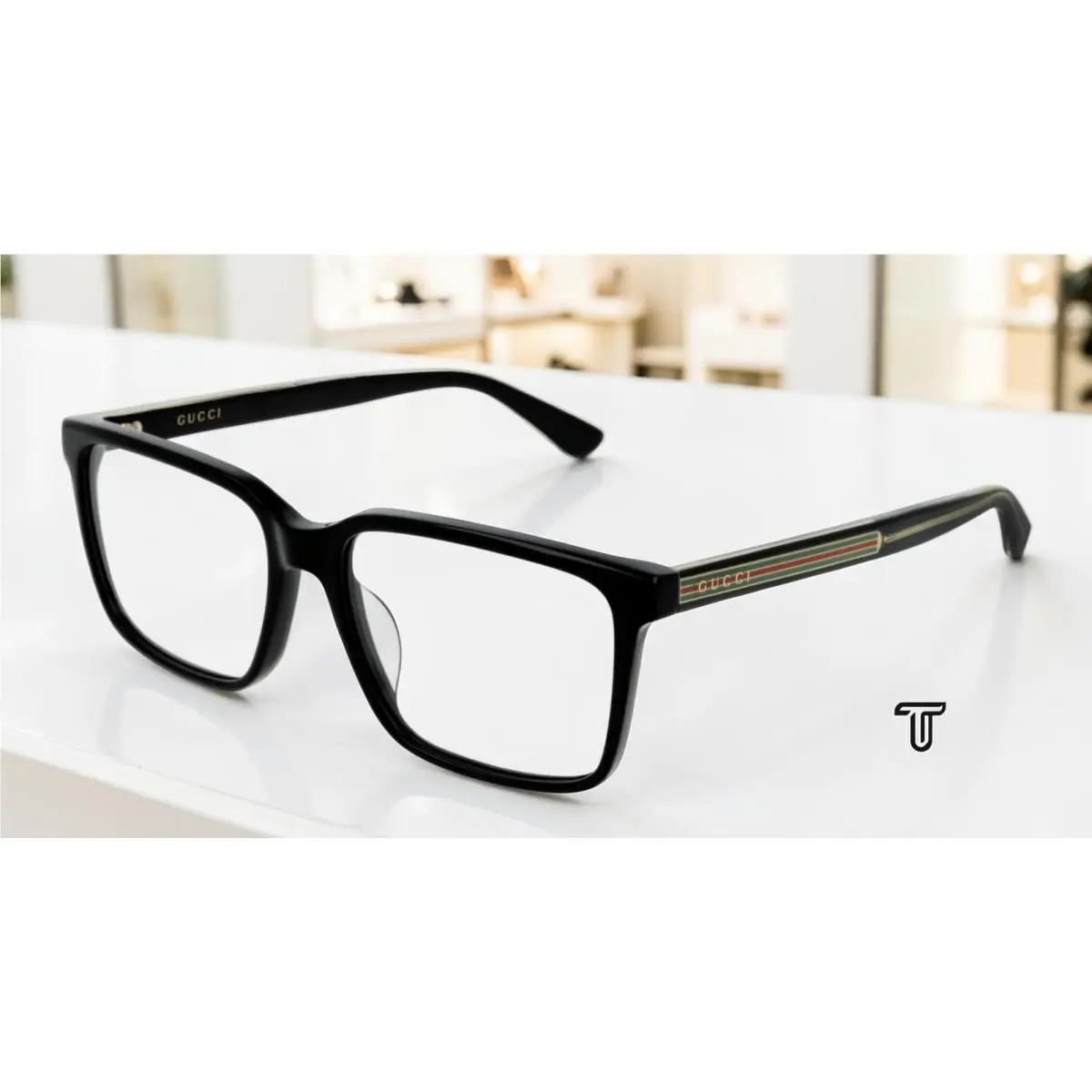GG0385OA 001 Shiny Black Demo Lens 55 mm Men`s Eyeglasses by Gucci