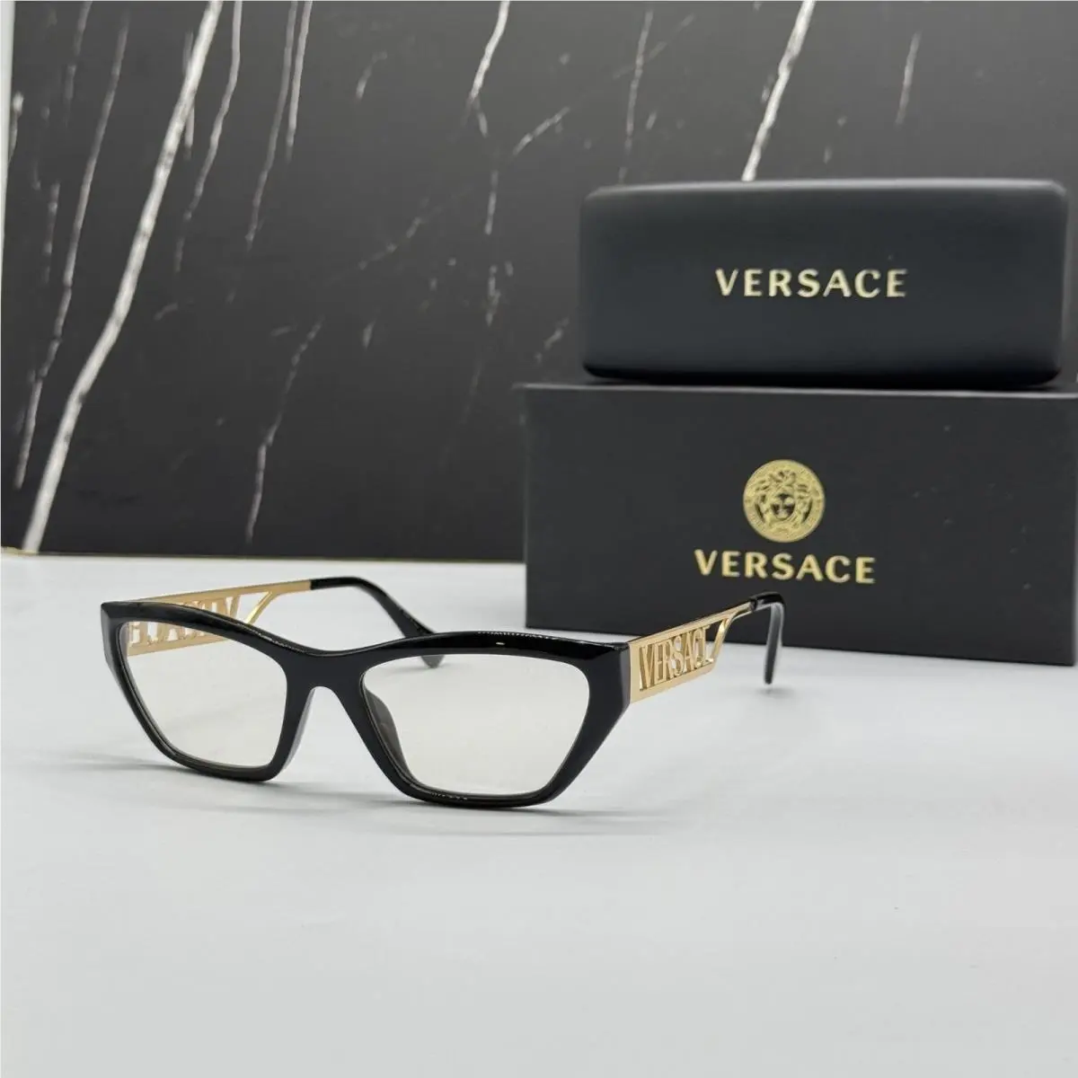 Versace VE3327U GB1 Black Gold Cat Eye Women Eyeglasses