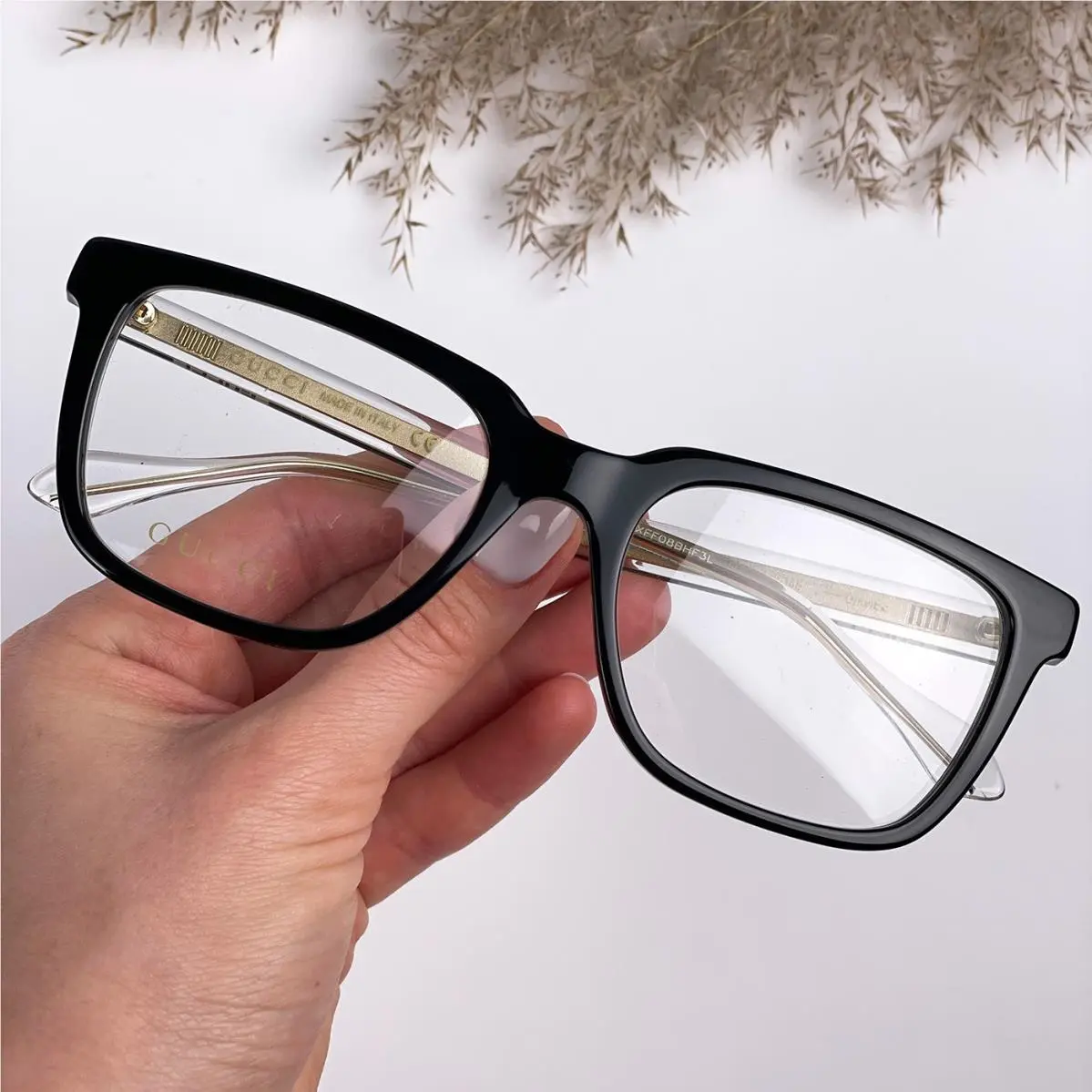 Gucci Women Eyeglasses Gold Black Crystal Demo Square GG0560O 005