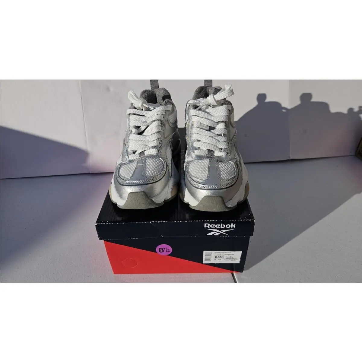 Reebok Leather Charge Athletic Womens Sneakers Silver/white/tan 8.5