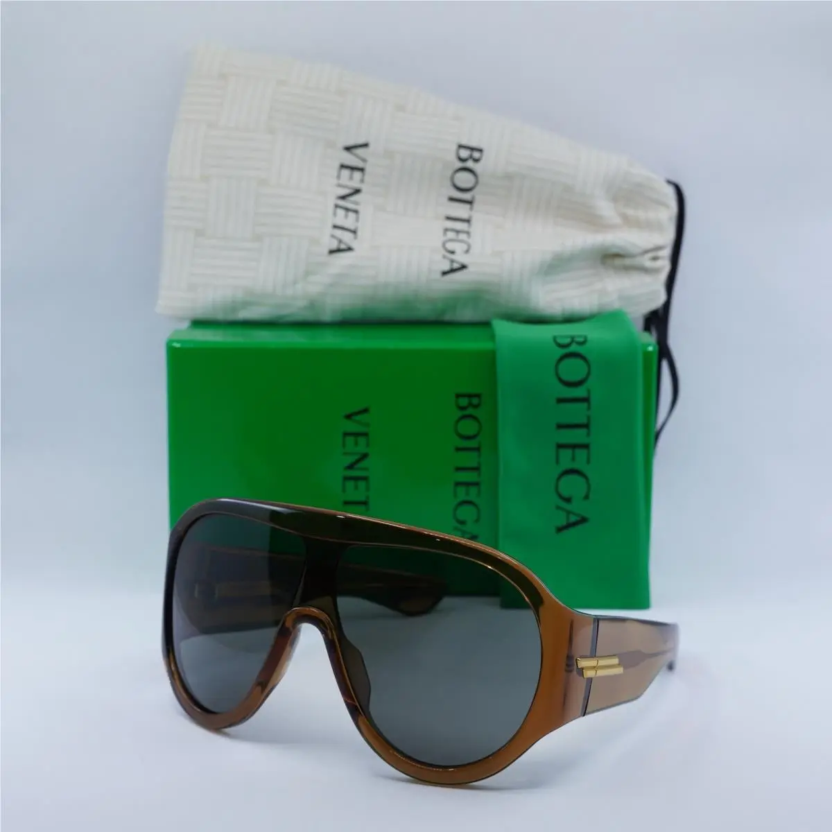 Bottega Veneta BV1345S 005 Shiny Brown/grey 99-1-120 Sunglasses