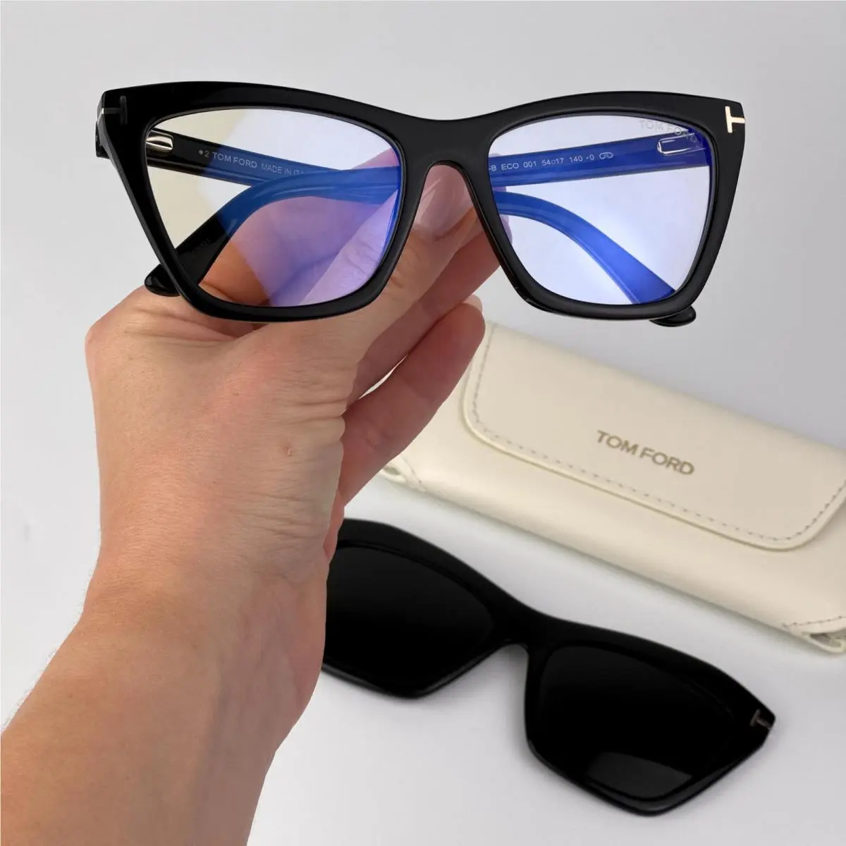 Tom Ford Women Sunglasses Black Blue Block Clip-on Grey Cat Eye FT5971-B 014