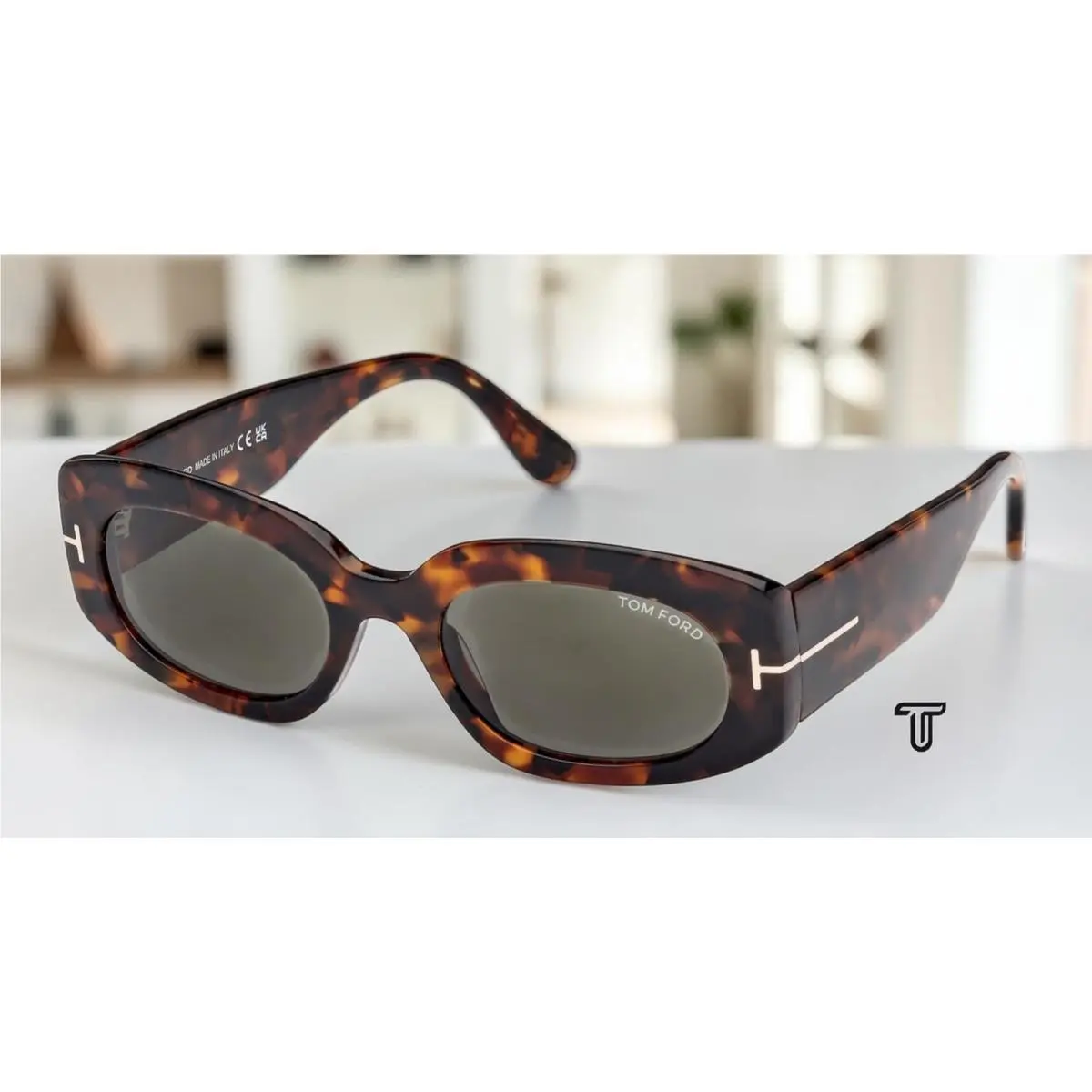 Tom Ford FT1187 52N Cielle Acetate Dark Havana Green 52 mm Women`s Sunglasses