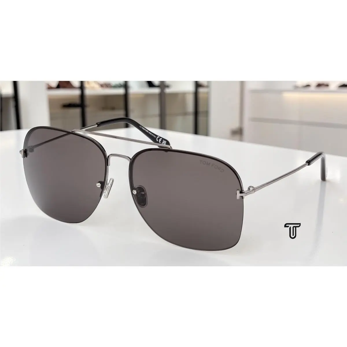 Tom Ford FT0883 12A Metal Shiny Dark Ruthenium Smoke 64 mm Men`s Sunglasses