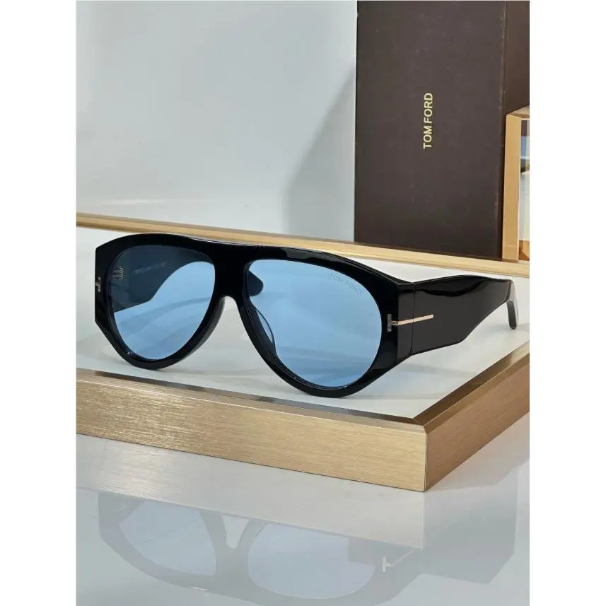 Tom Ford Bronson TF1044 60 12-140 Unisex Sunglasses Shiny Black Frame Blue Lens