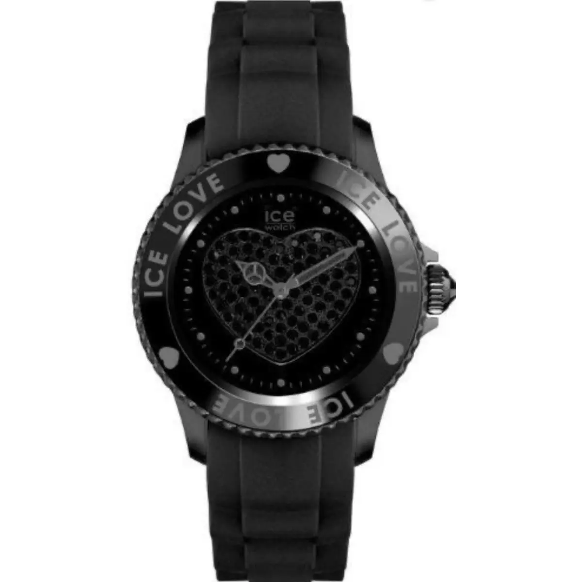 Ice Watch Unisex Ice Love Black Dial Black Silicone Watch LOBKSS10 Swarovski by Ice-Watch