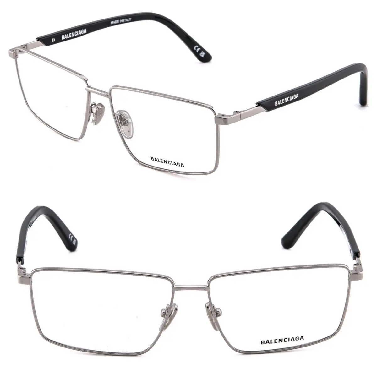 Balenciaga Logo 0247 Silver Black Square Eyeglass 58mm BB0247O Optical Frame 001