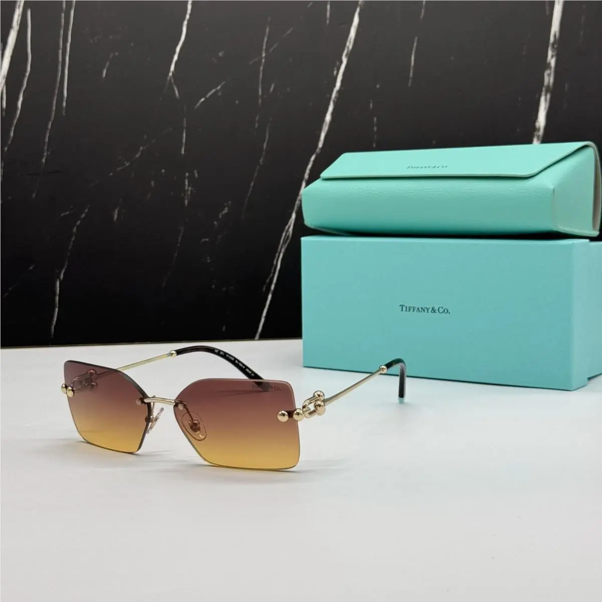 Tiffany Tiffany & Co TF3088 618978 Co TF3088 618978 Brown Gold Rimless Women Sunglasses