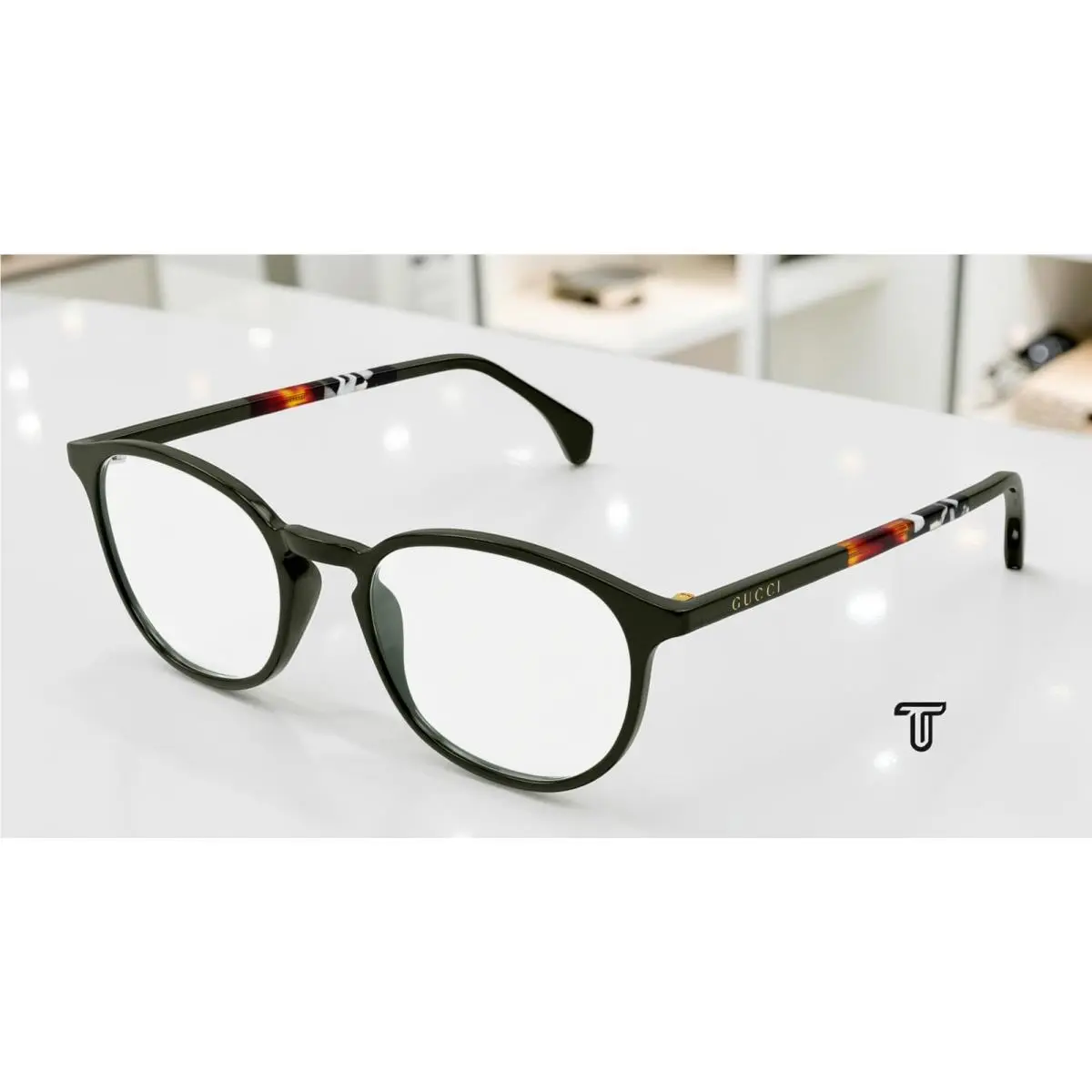 Gucci GG0551O 023 Round Oval Panthos Green Demo Lens 50 mm Men`s Eyeglasses