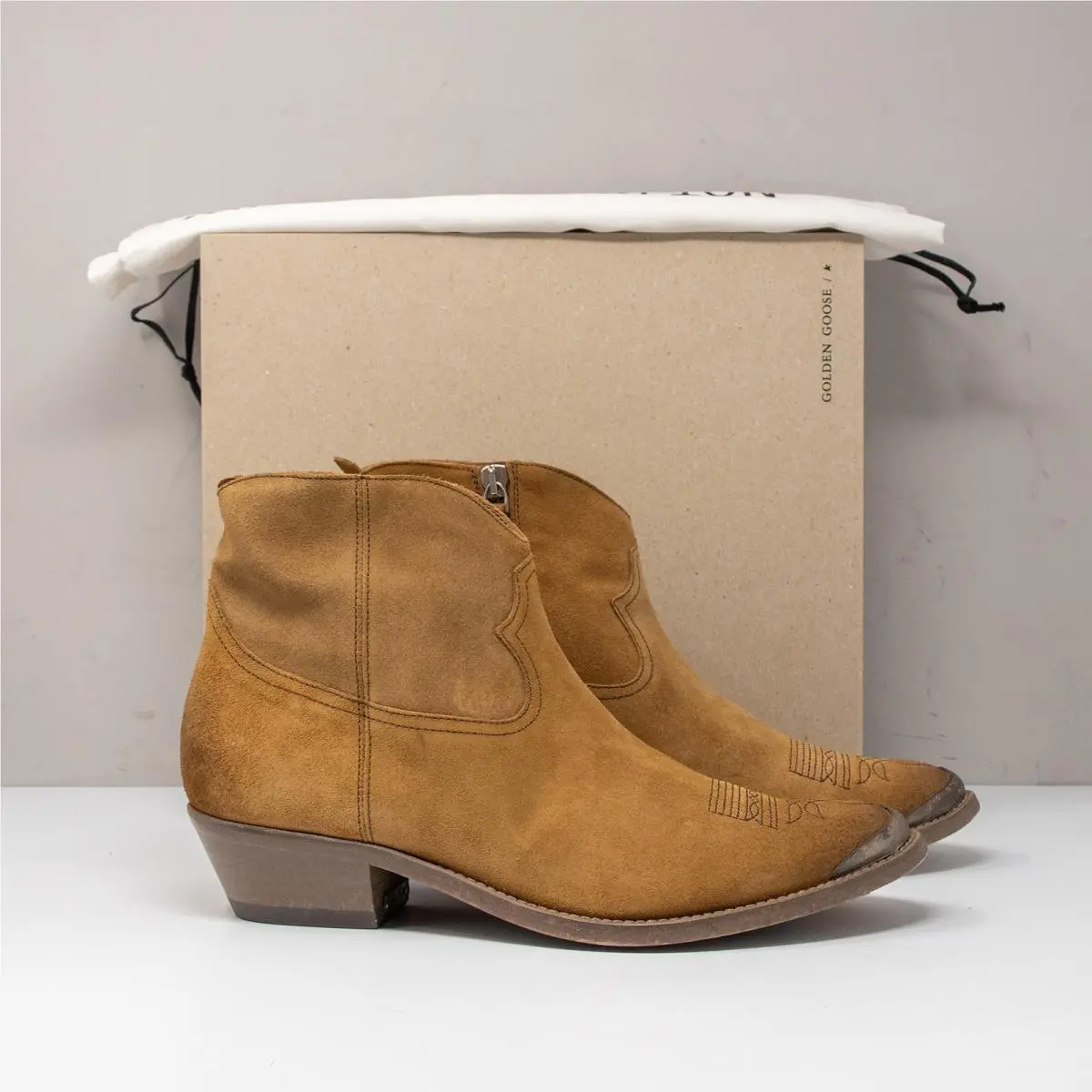 Young Cognac Suede Distressed Boots Women`s 41 11 US by Golden Goose