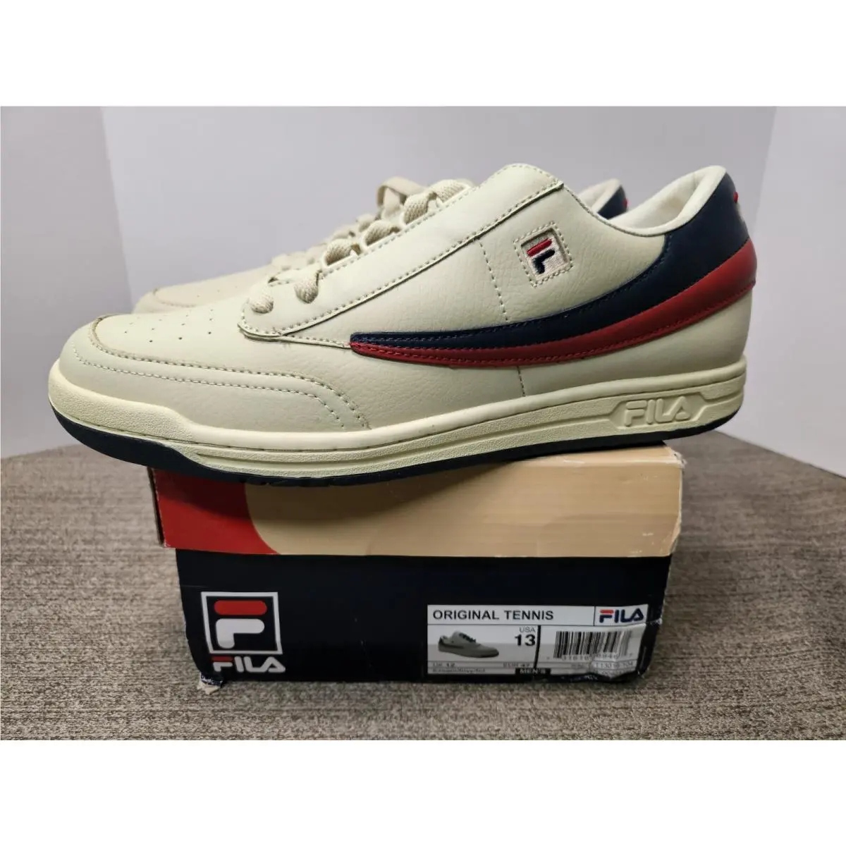 Fila T-1 Mid Cream Navy Red Sneakers Size 13