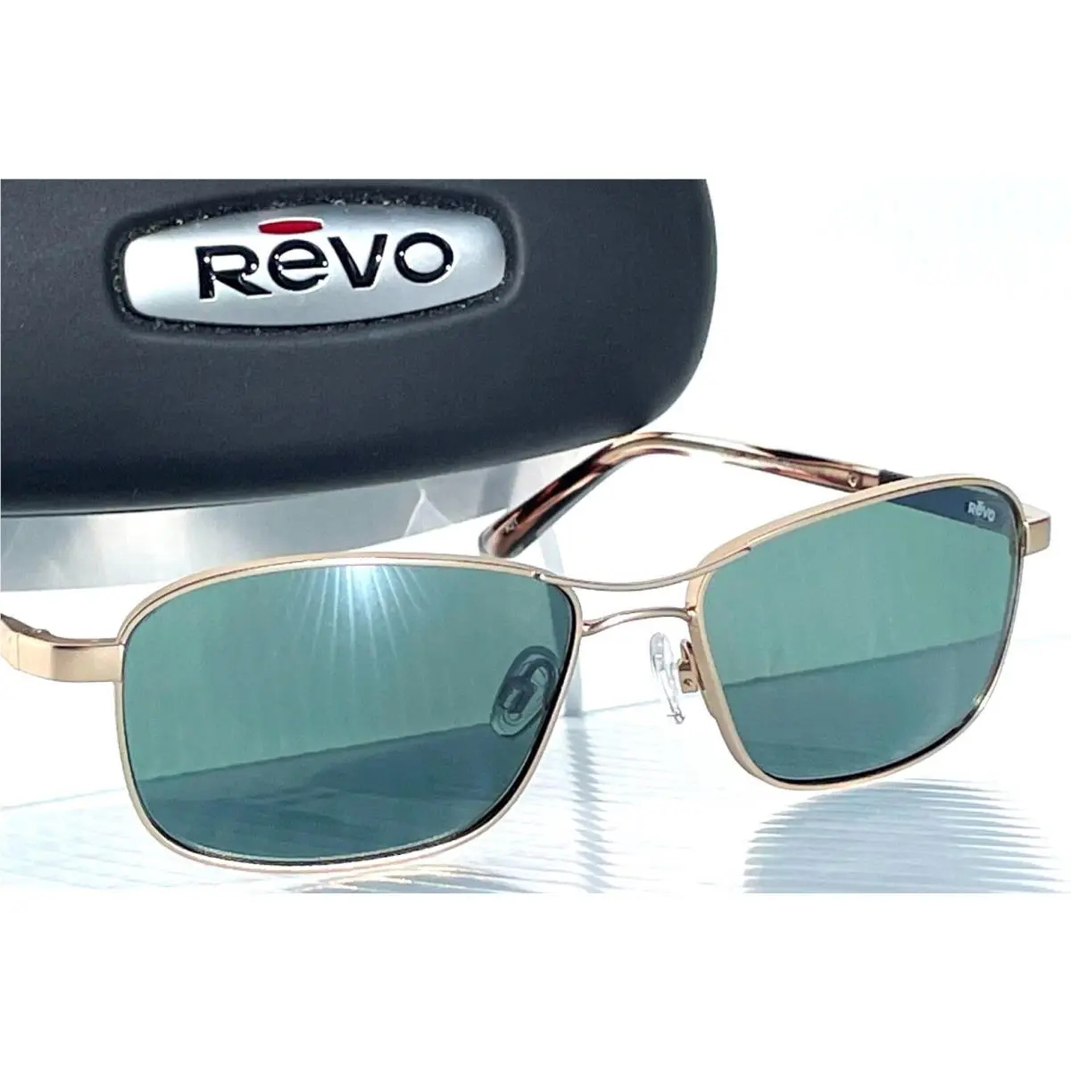 Clive Satin Gold Polarized Green Glass Lens Sunglass 1154 04 SG50 by Revo