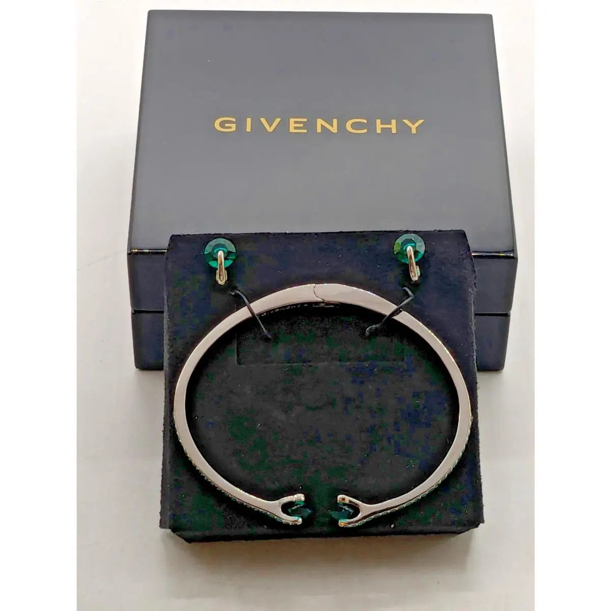 Givenchy Silver Tone Floating Green Crystal Bracelet and Earrings Set Boxed