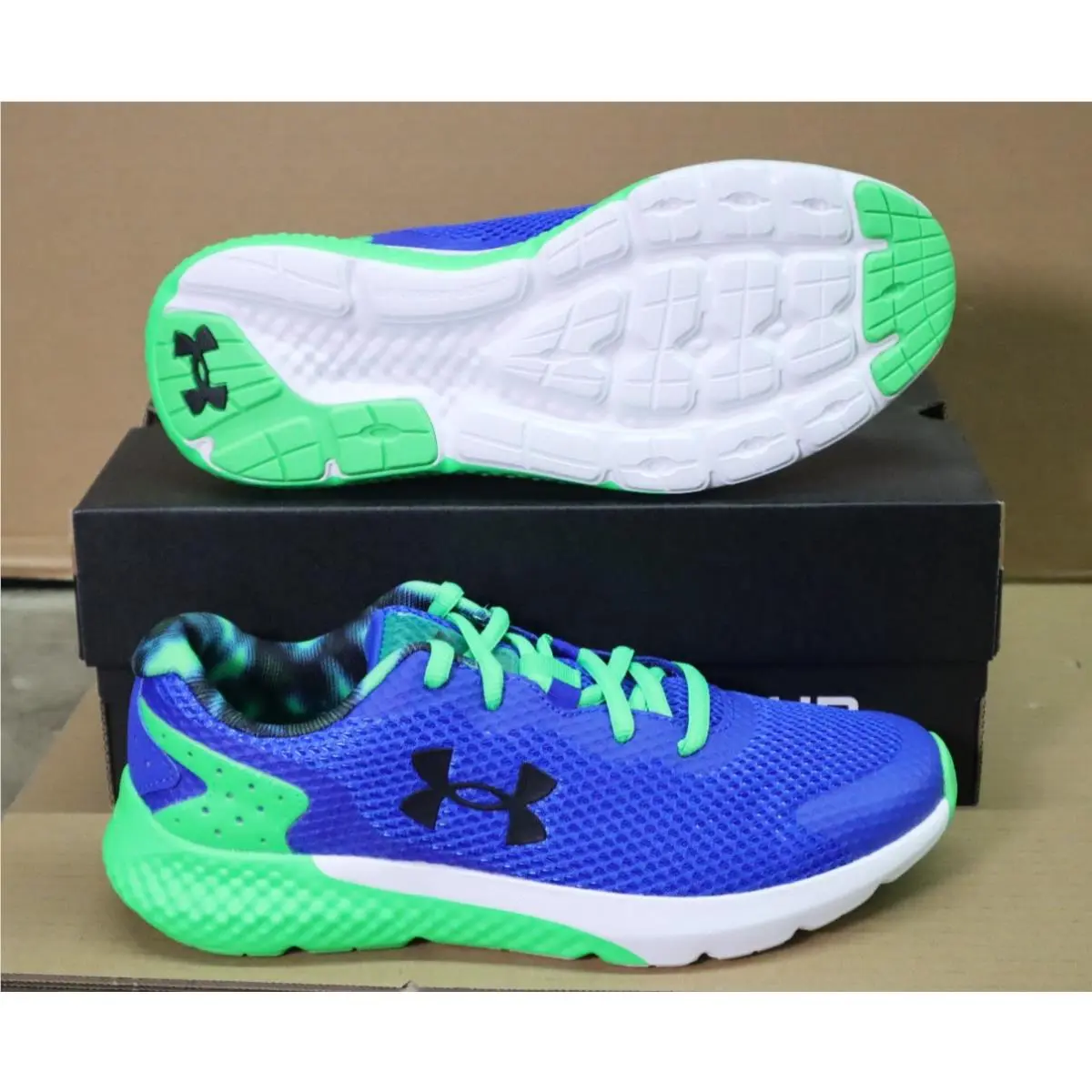 Under Armour UA Bgs Charged Rogue 3 Lzr Blue/ Green Boys Size 6Y