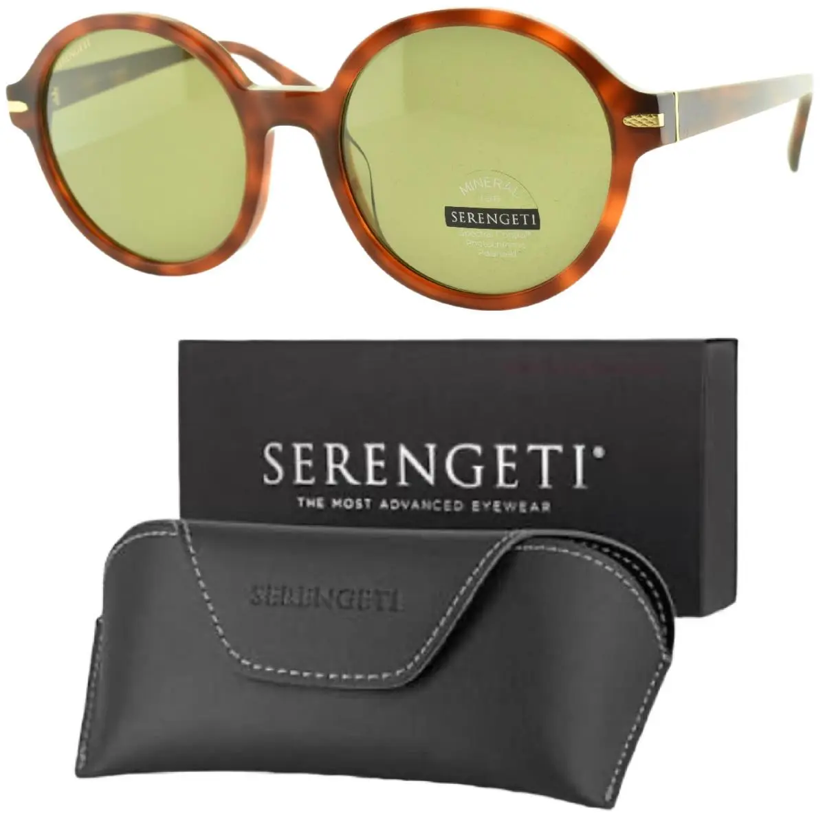 Serengeti Joan SS577001-S 53-20-140 Havana Round Full Rim Unisex Sunglasses - Frame: Havana, Lens: Green