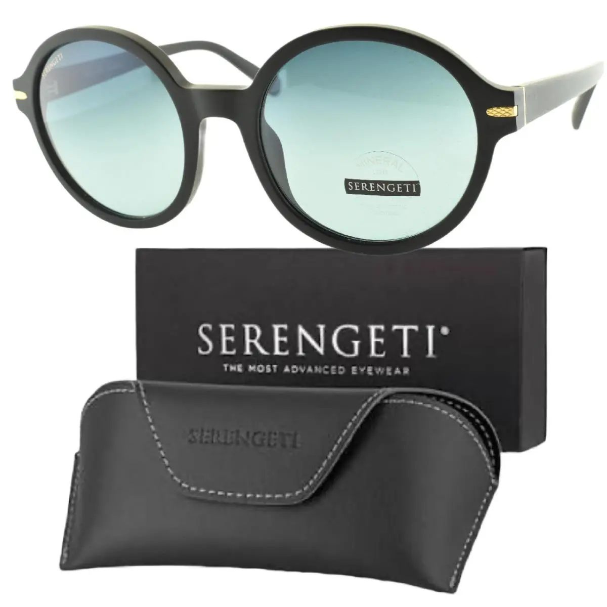 Serengeti Joan SS577004-S 53-20-140 Black Round Full Rim Unisex Sunglasses - Frame: Black, Lens: Blue