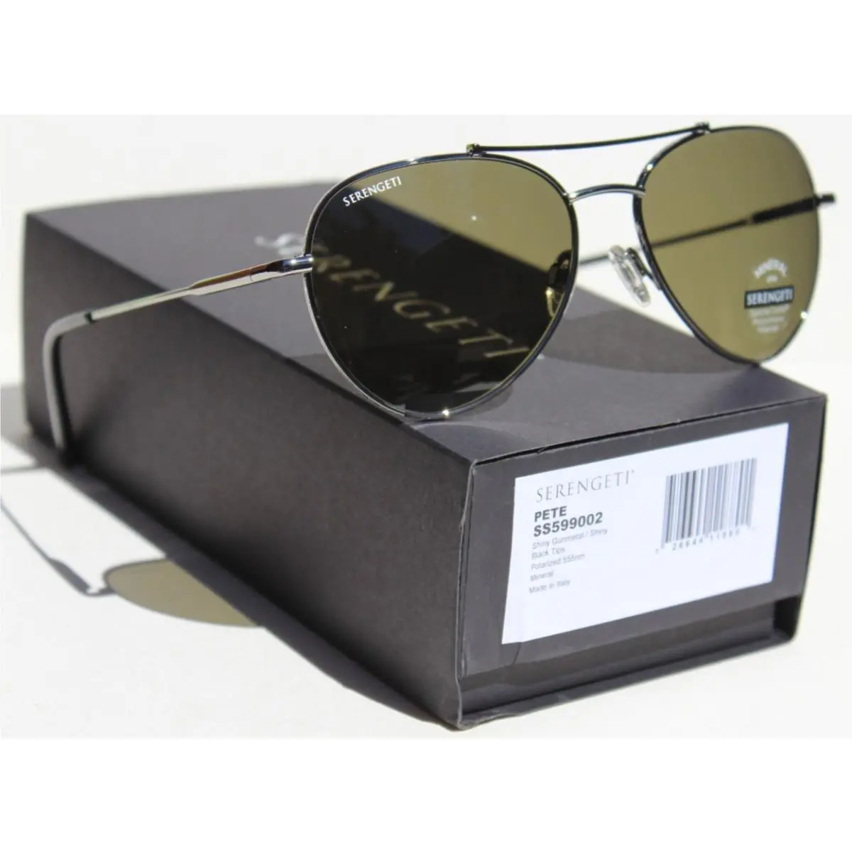 Serengeti Pete Polarized Sunglasses Shiny Gunmetal/mineral 555nm SS599002