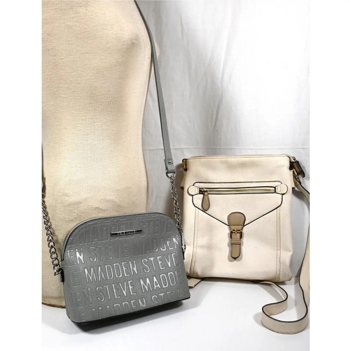 2 Cross-body Handbags Steve Madden Grey Monogram + Charming Charlie Ivory Color