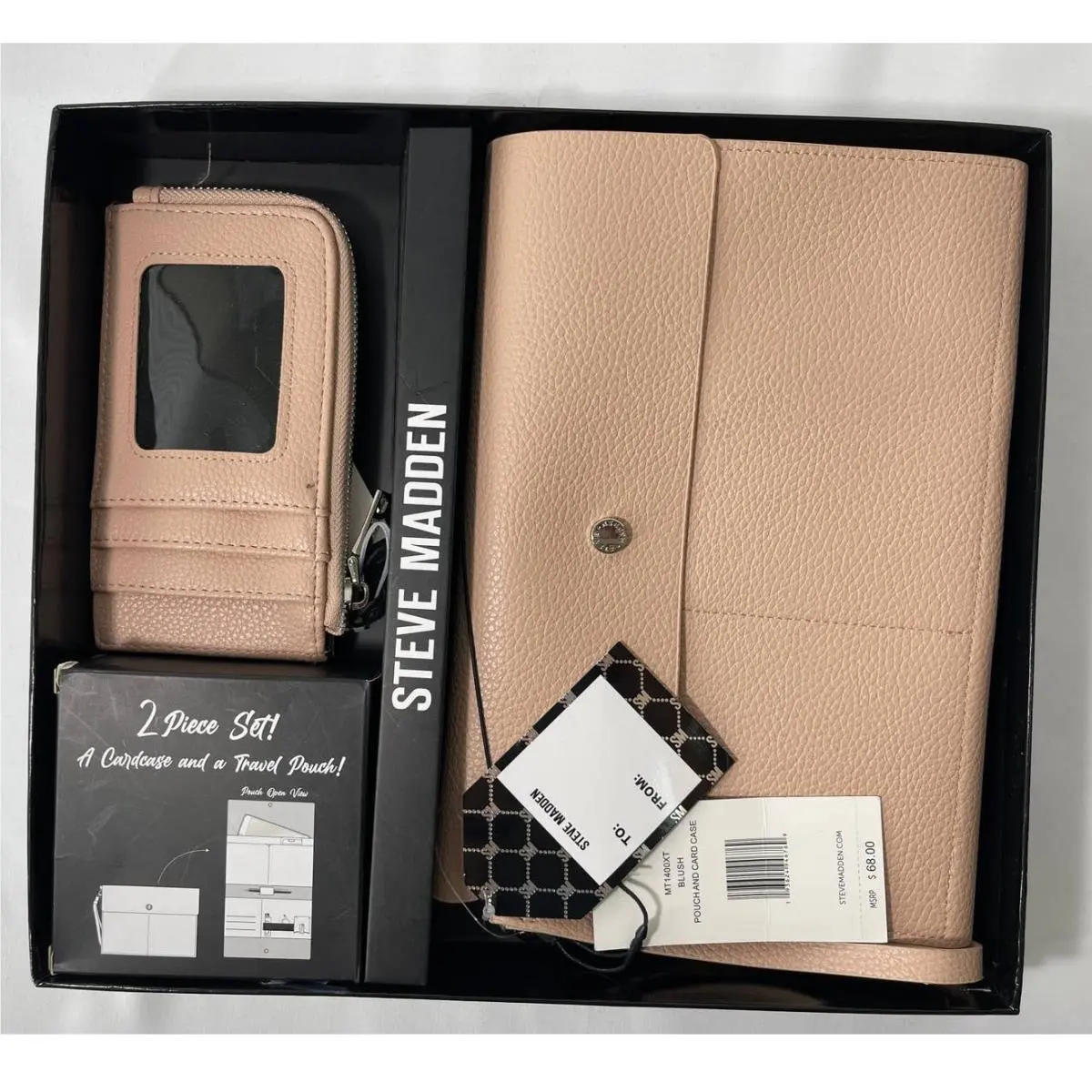 Womens Blush 2 Piece Card Case Travel Pouch Gift Set by Steve Madden