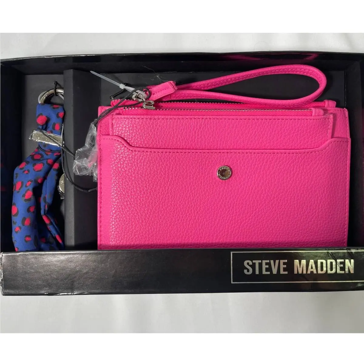 Steve Madden 2-Piece Wristlet Scarf Keychain Gift Set Hot Pink Womens