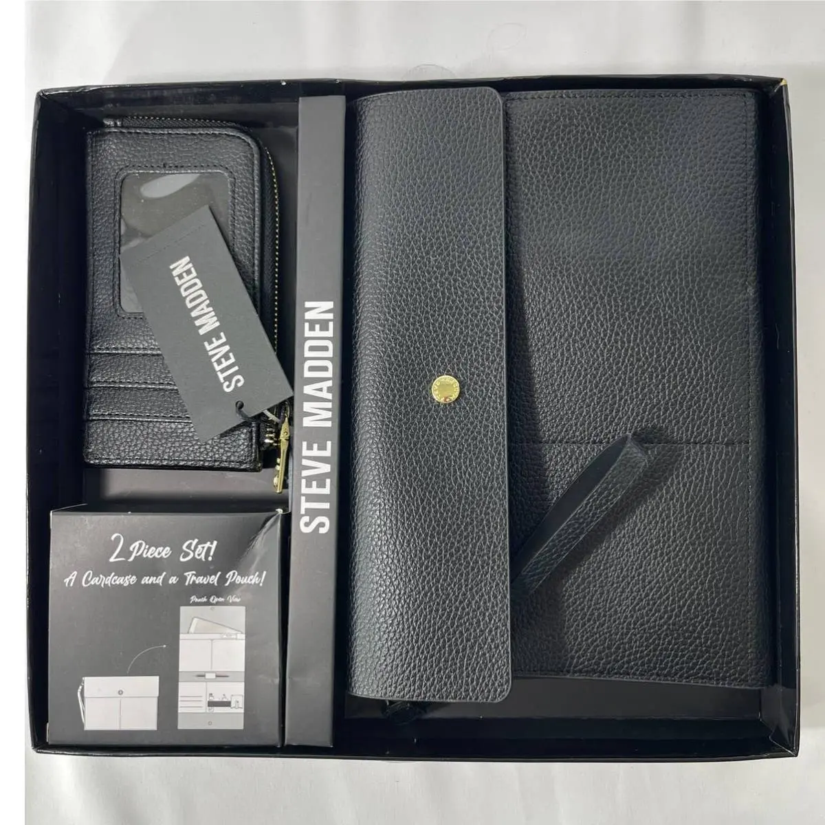 Womens Black 2 Piece Card Case Travel Pouch Gift Set Black by Steve Madden