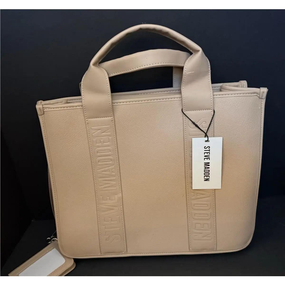 Beige Leather Tote Handbag by Steve Madden