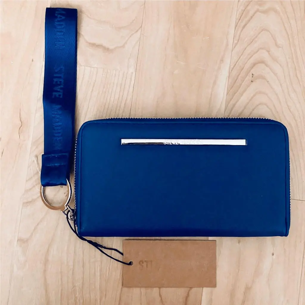 Bzip-web Navy Silver Zip Around Wallet Guitar Wristlet Strap by Steve Madden