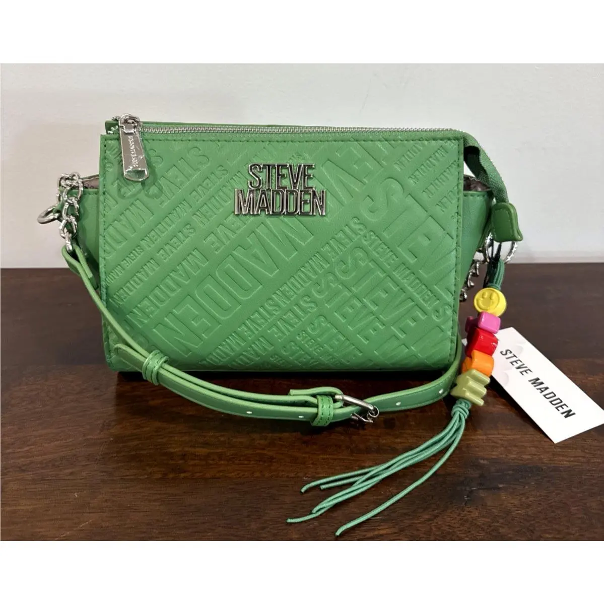 Crossbody Handbag W/charm Silver Hardware Green Summer by Steve Madden