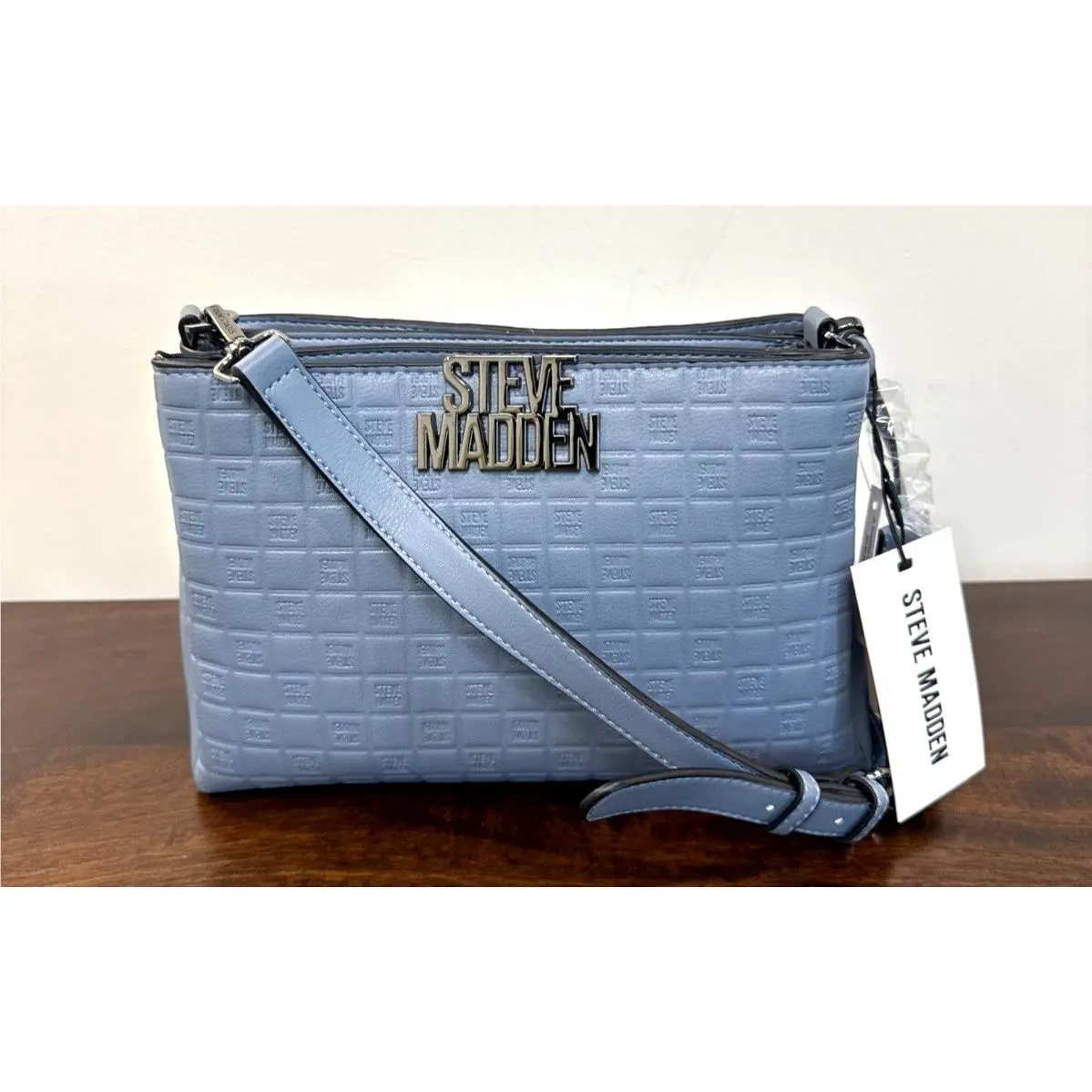 Women`s Handbag Crossbody Blue Multiple Compartments Leather by Steve Madden