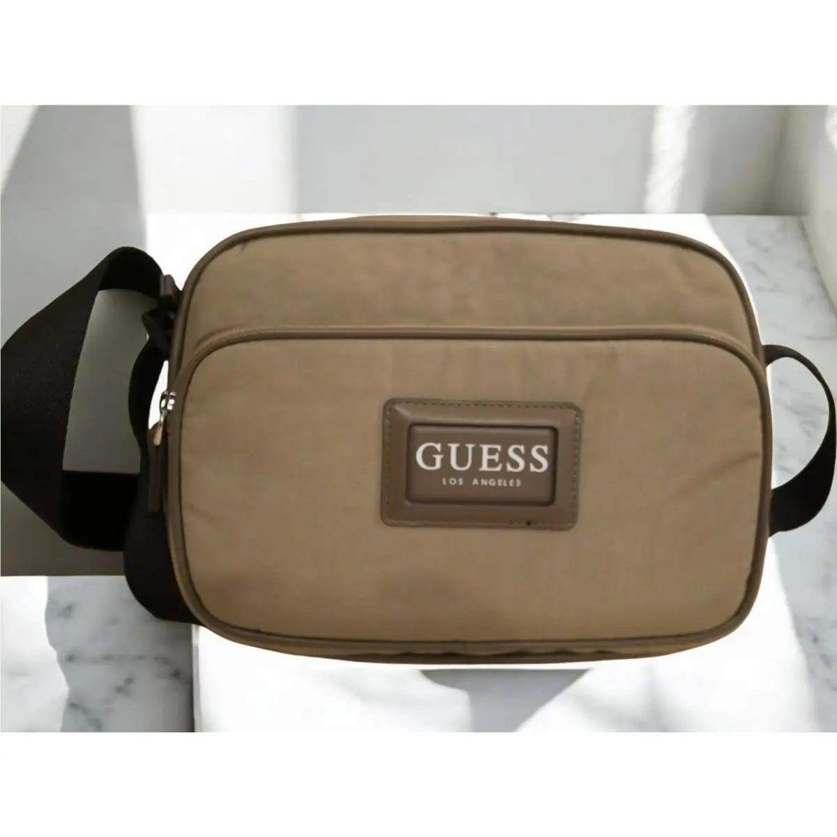 WT Guess Unisex Men Women Khaki Nylon Crossbody Bag Binx Purse Large