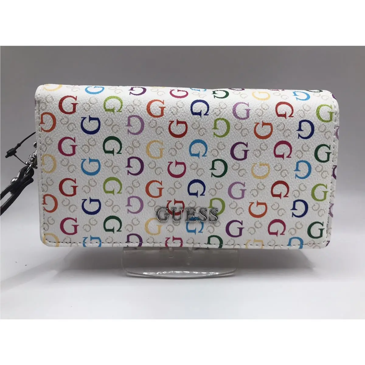 Women`s Guess Multi Color Logo Remy Slg Accoridian Style Wristlet/wallet