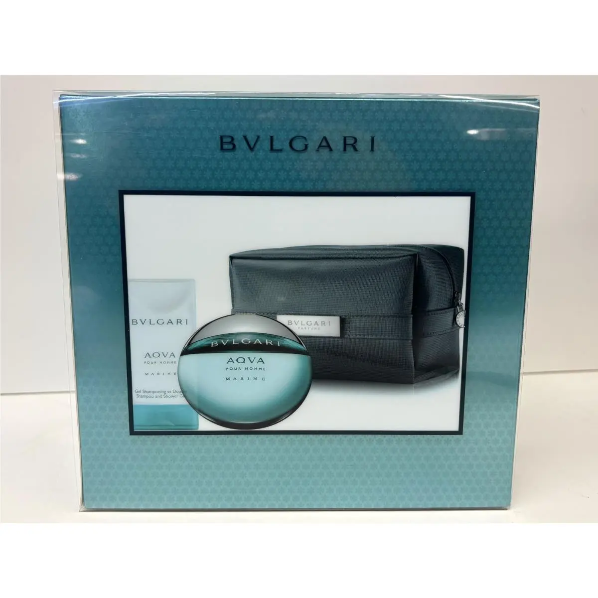 Bvlgari Aqua Pour Homme Marine Men Set 1.7 Edt Spray 2.5 Shower Gel Pouch