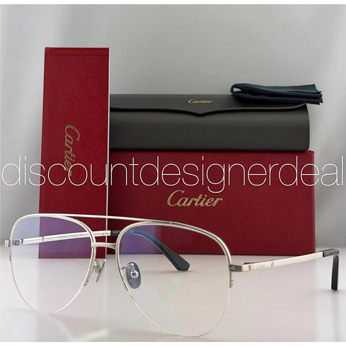Cartier CT0256O 002 Silver Titanium Aviator Pilot Semi Rimless Frames 58mm