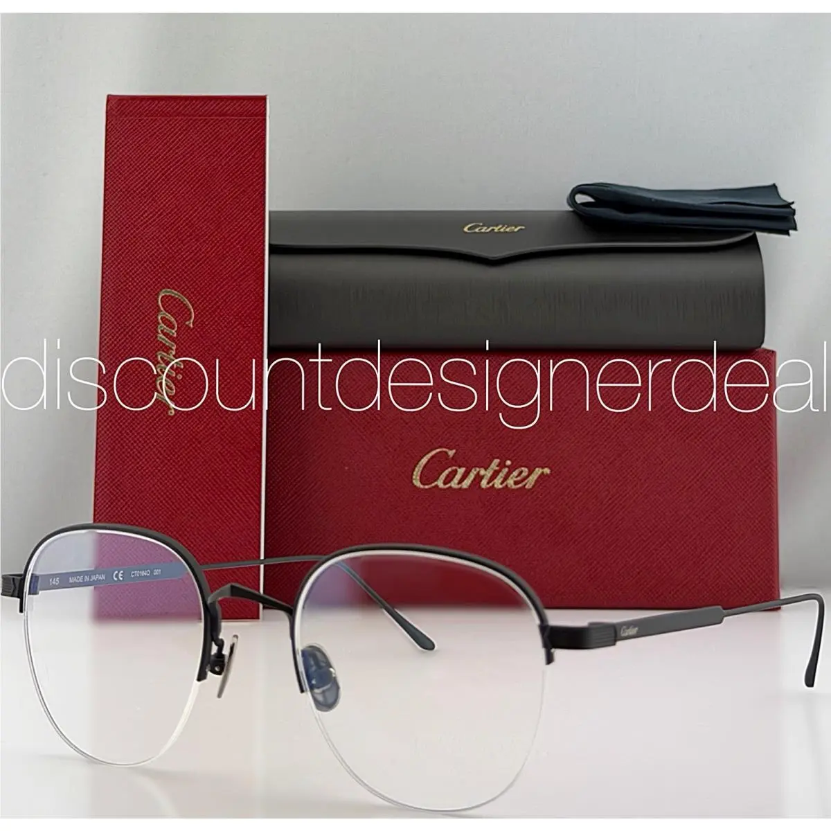 Cartier CT0164O 001 Matte Black Metal Semi-rimless Men’s Eyeglasses 50mm