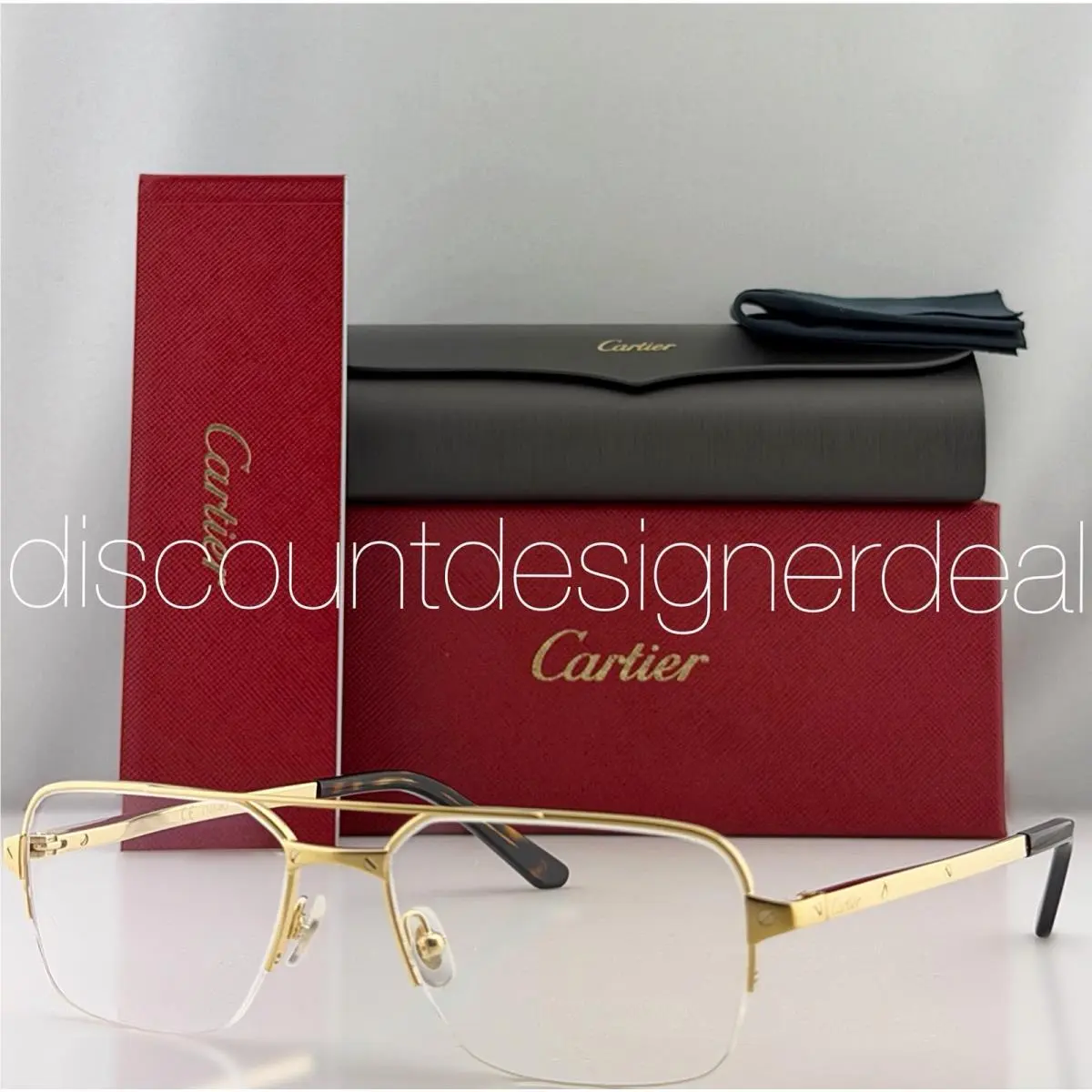 Cartier CT0308O 001 Gold Half-rim Semi-rimless Square Eyeglasses Frames 54mm