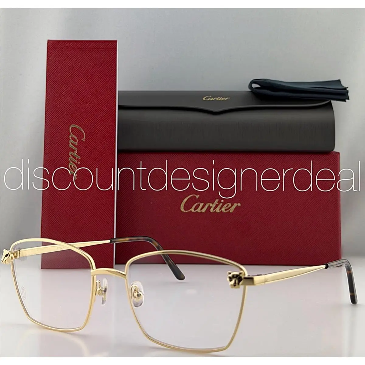 Cartier CT0209O 001 Gold Panthere Square Eyeglasses 55mm
