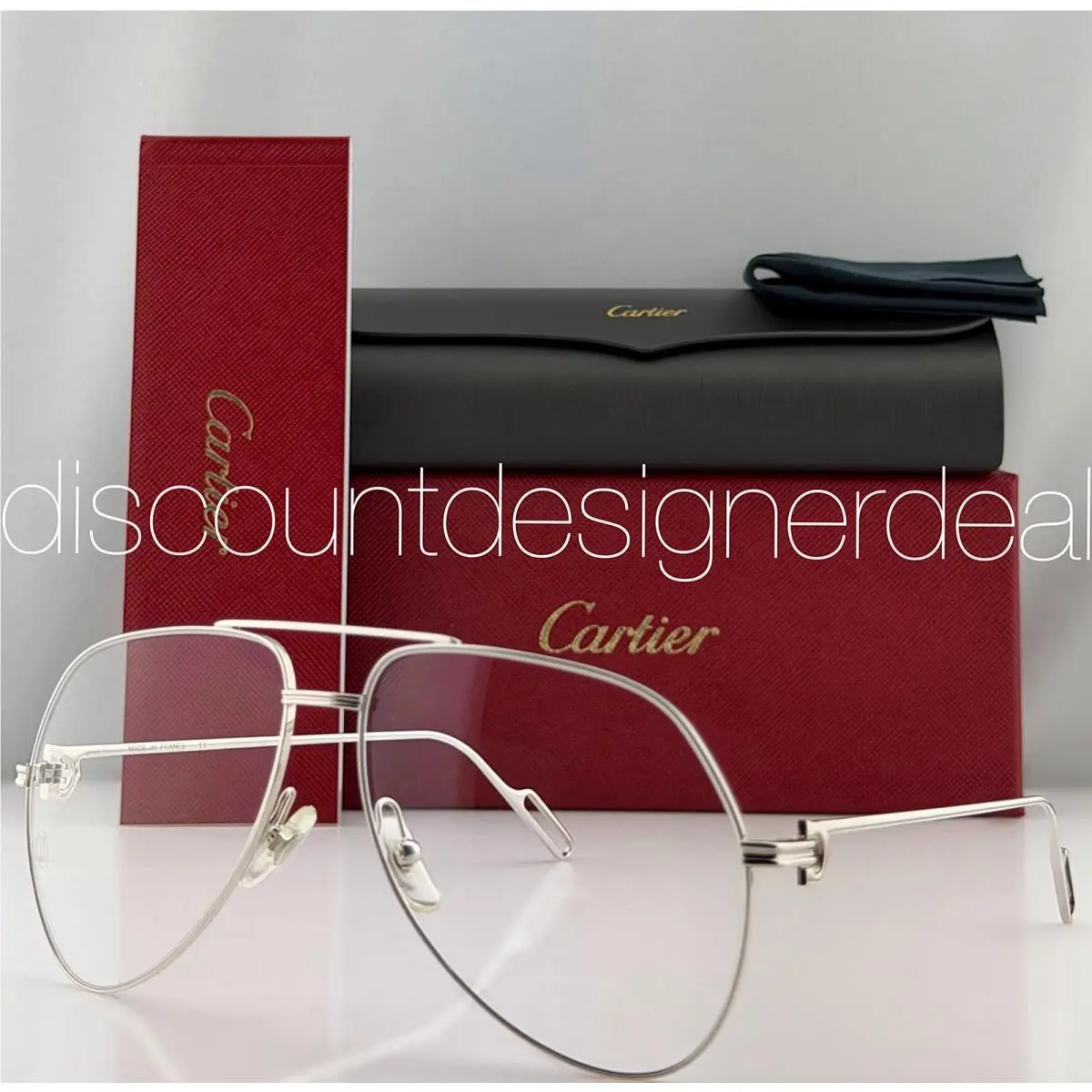 Cartier CT0116O 002 Aviator Eyeglasses Silver Optical Frame 60mm