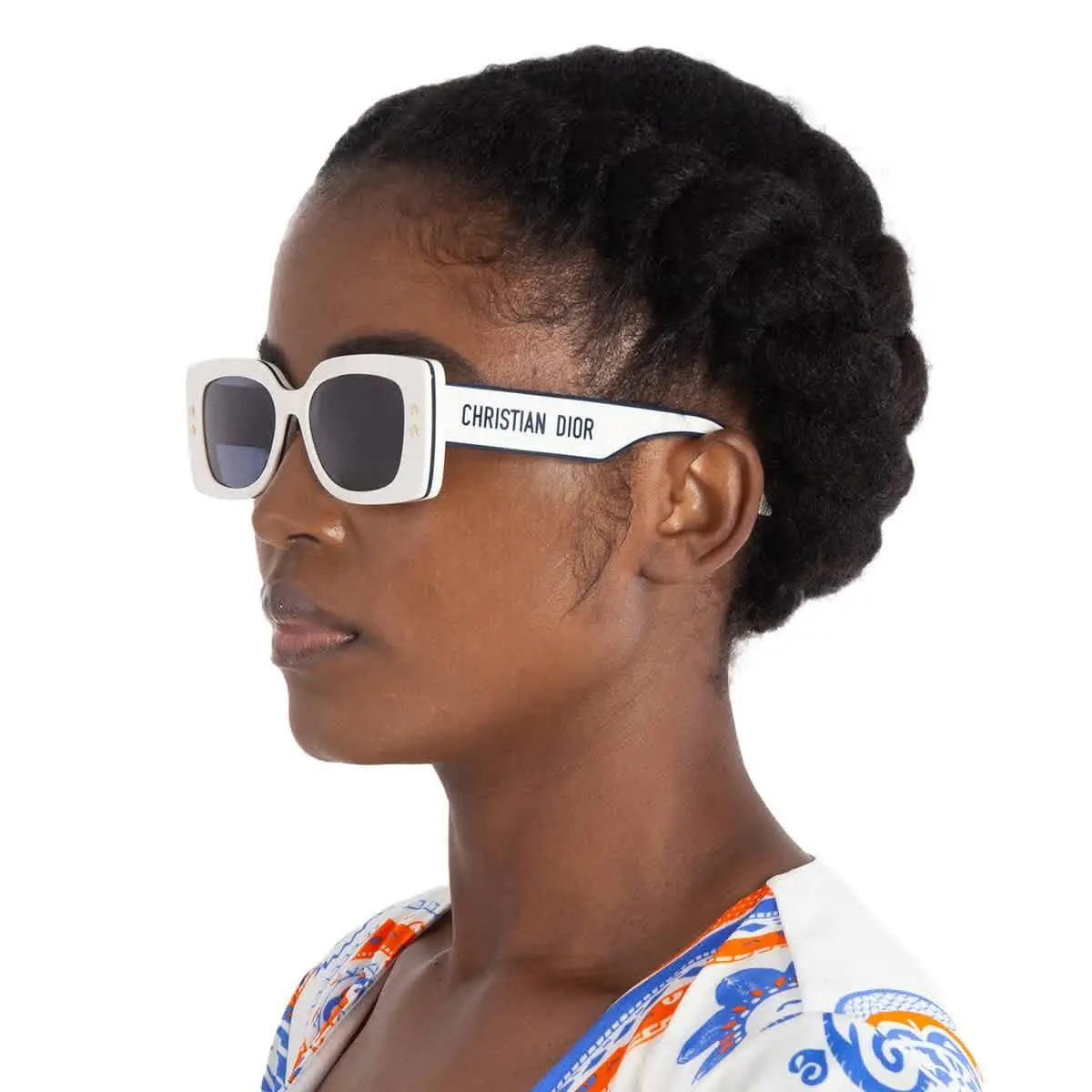 Dior Diorpacific S1U Blue Rectangular Ladies Sunglasses CD40098U 25V 53 - White, Frame: White, Lens: Blue
