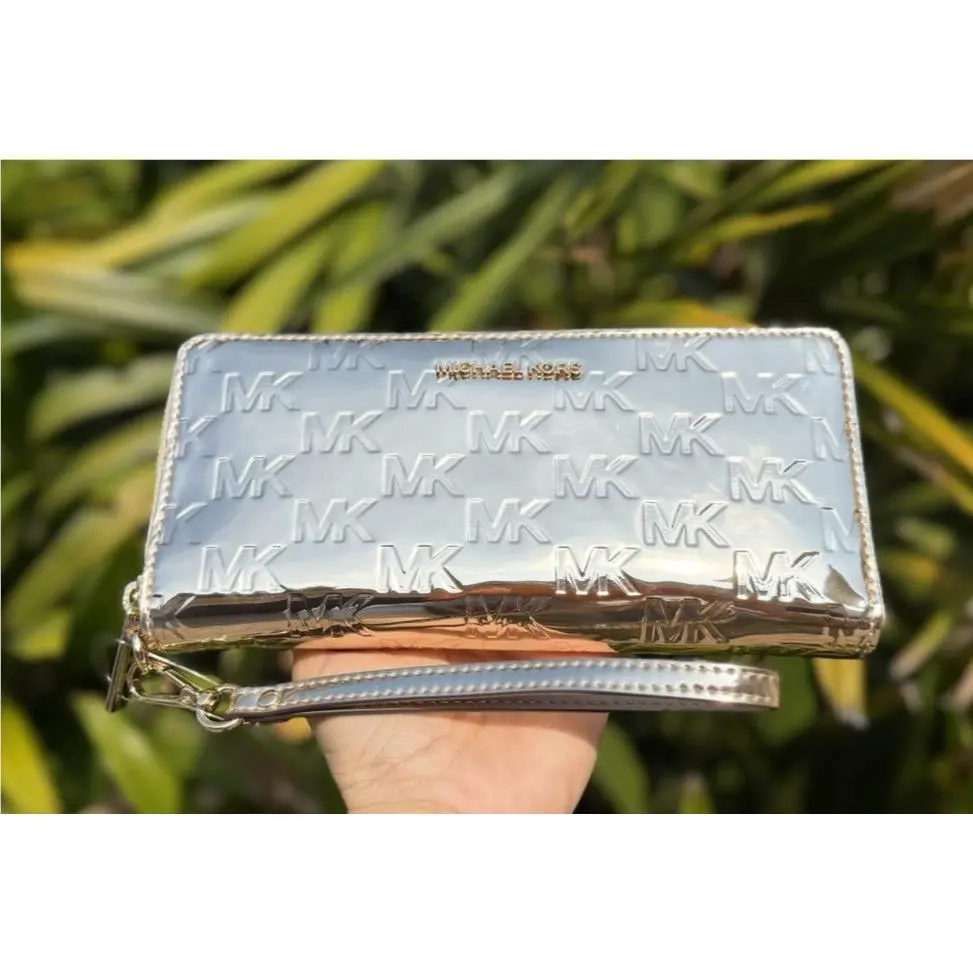 Michael Kors Jet Set Travel Large Continental Wallet Embossed MK Pale Gold