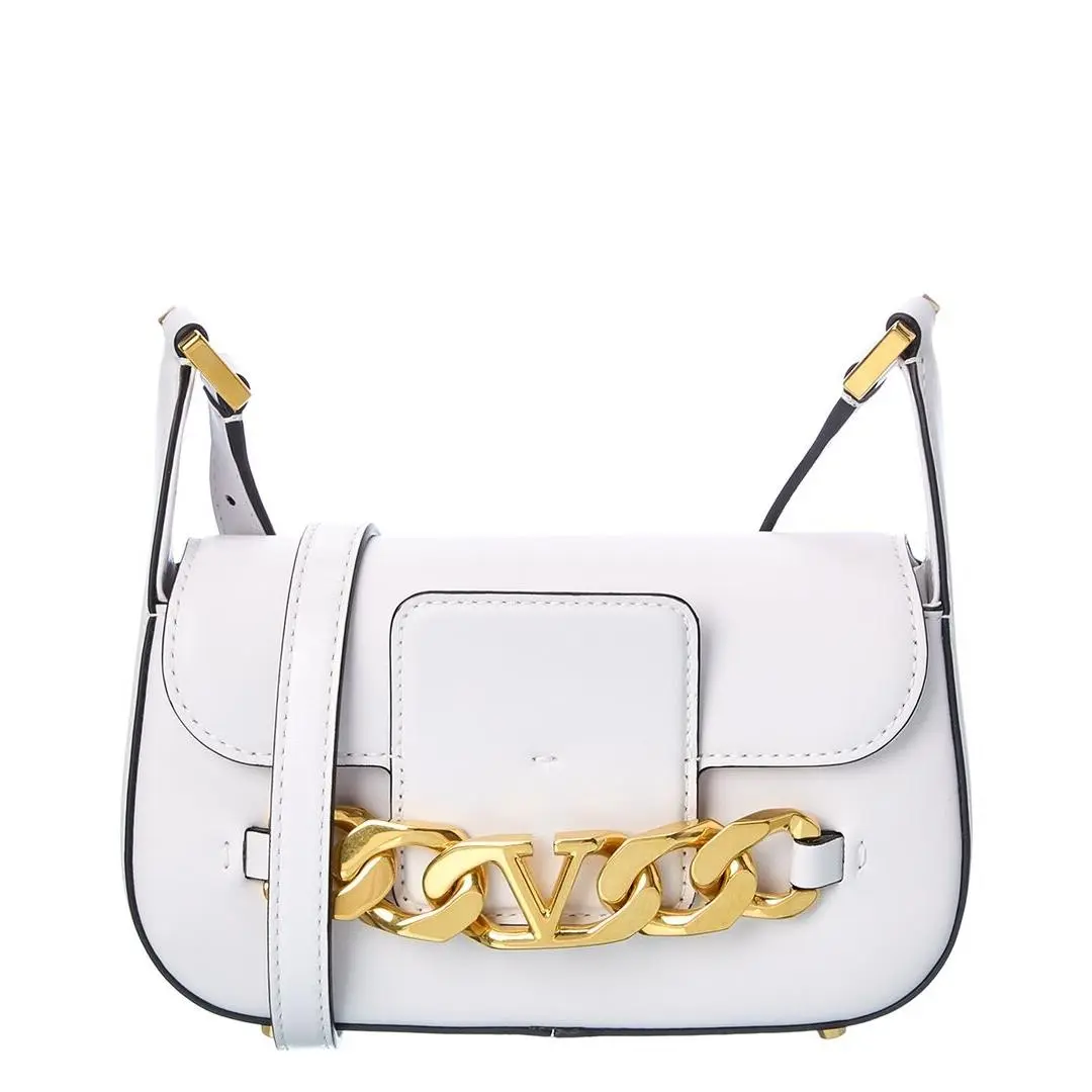 Valentino Vlogo Chain Small Leather Shoulder Bag Women`s White