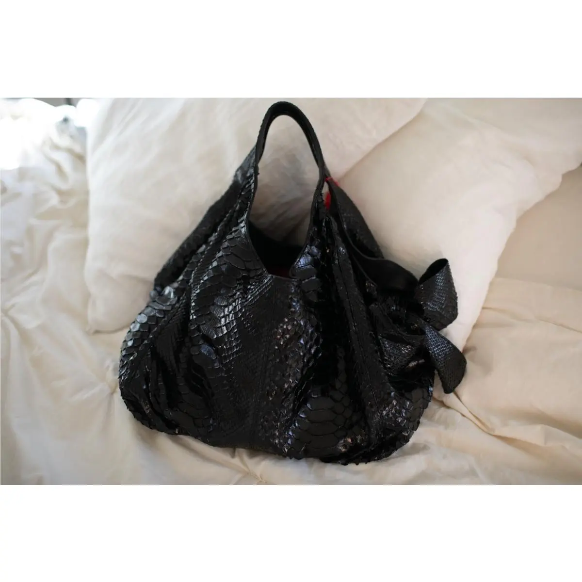 Valentino Garavani Black Python Hobo Bow Bag Snake Skin Retail