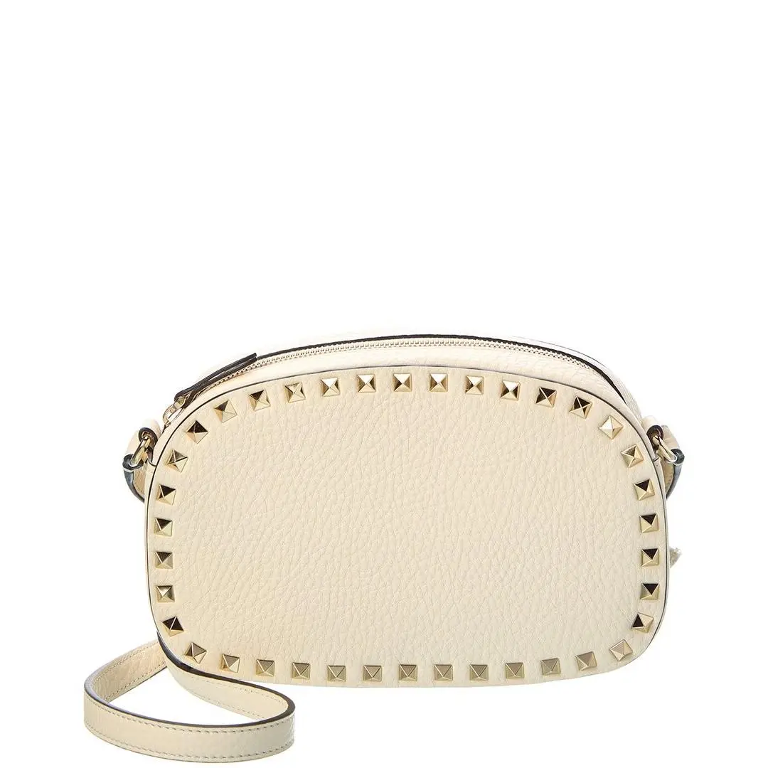 Valentino Rockstud Grainy Leather Camera Bag Women`s White