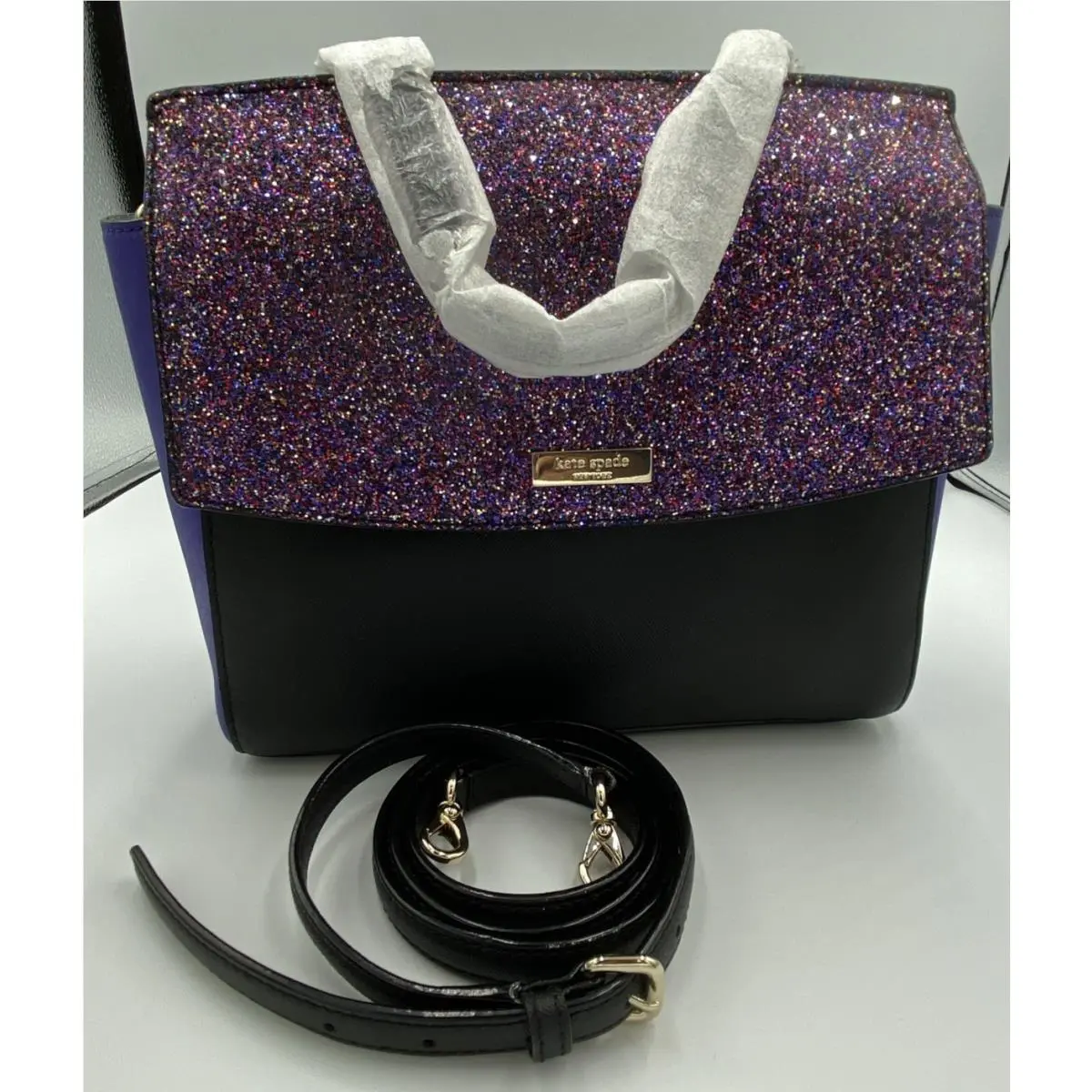 Kate Spade Laurel Way Handbag Purple Black Multi Glitter Strap Handle