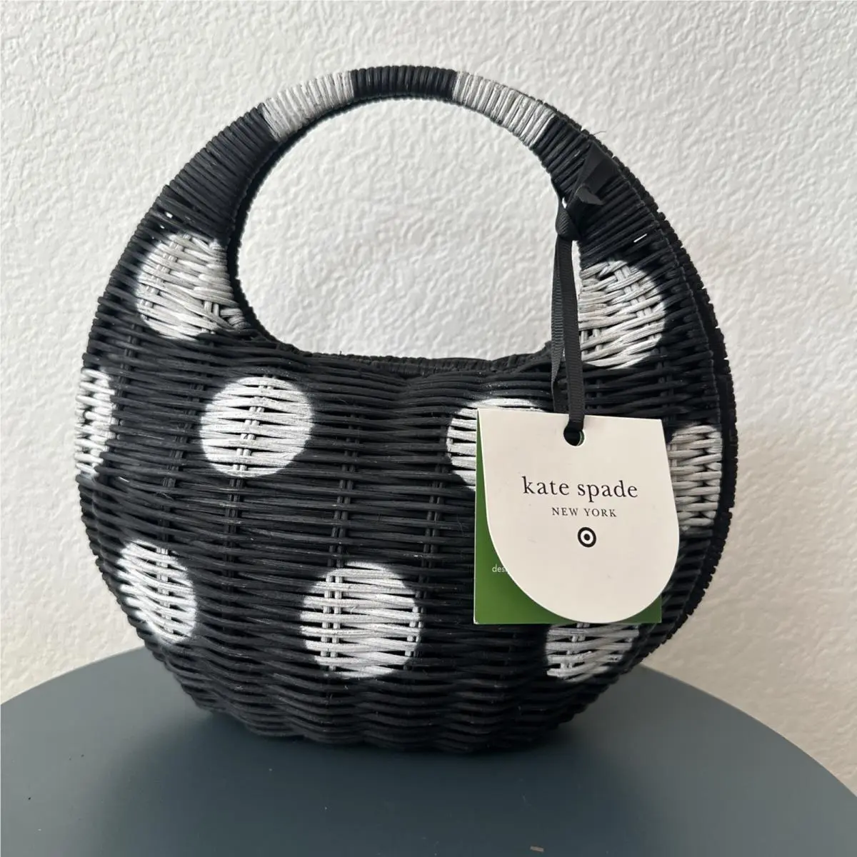 Kate Spade New York X Target Polka Dot Wicker Crescent Bag Black White