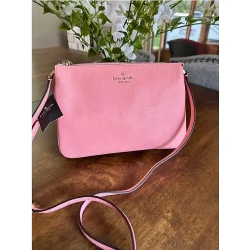 Kate Spade Leila Pebbled Leather Triple Gusset Crossbody in Peachy Rose